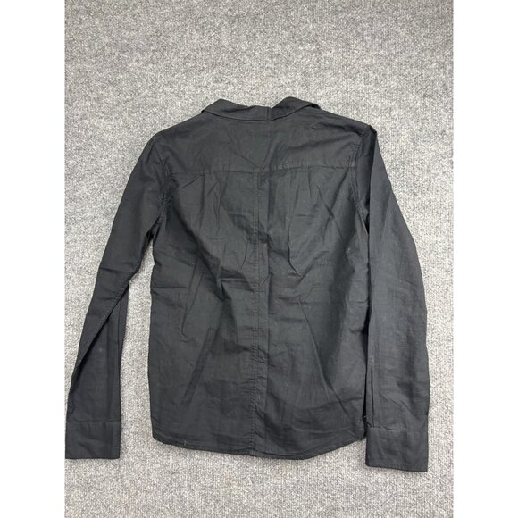 Velvet Shirt Womens Small Black Button Down Long Sleeve Pocket Top Lightweight - Picture 7 of 7